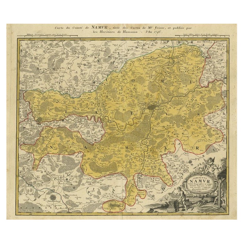 Carte ancienne de la région de Namen par Homann, 1746 en vente