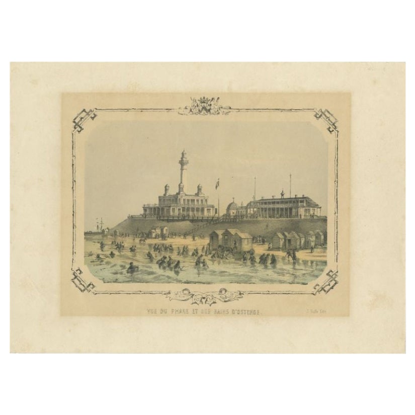 Antique Print of the Lighthouse and Surroundings of Oostende by Buffa, c.1852 For Sale
