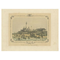 Antique Print of the Lighthouse and Surroundings of Oostende by Buffa, c.1852