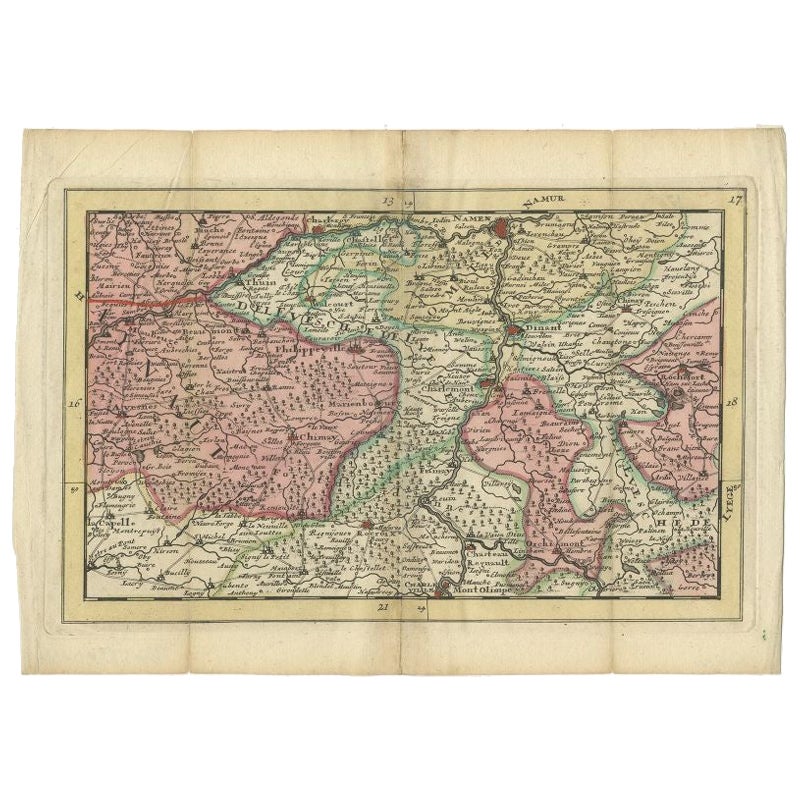 Antique Map of the Region of Namur by De Lat, 1737 For Sale