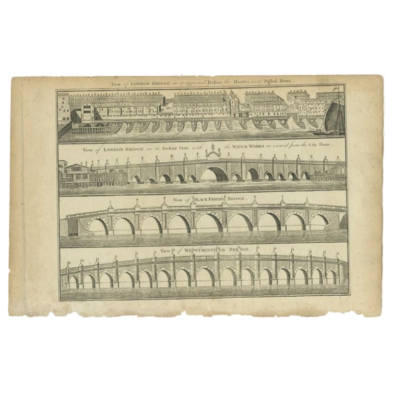 Antique Print of the London Bridge by Hogg, 1784 For Sale