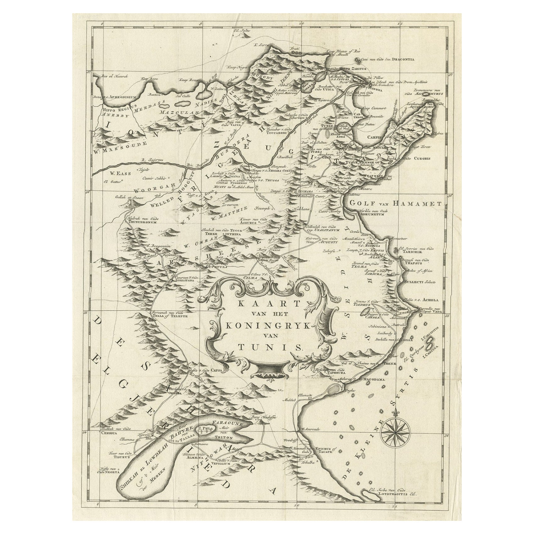 Antique Map of the Kingdom of Tunisia, Africa, 1773 For Sale
