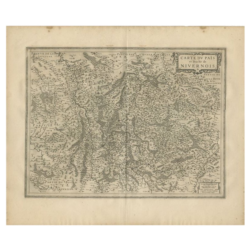 Carte ancienne de la région du Nivernais par Janssonius, 1657 en vente