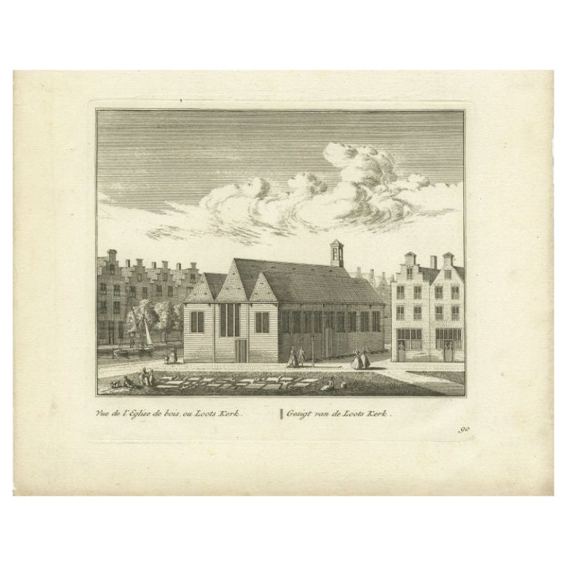 Antique Print of the 'Loodskerk' Church of Leiden, c.1800 For Sale