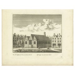 Antique Print of the 'Loodskerk' Church of Leiden, c.1800