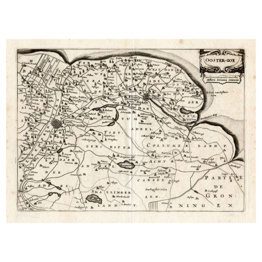 Antique Map of the Region of Oostergo by Colom, 1635 For Sale