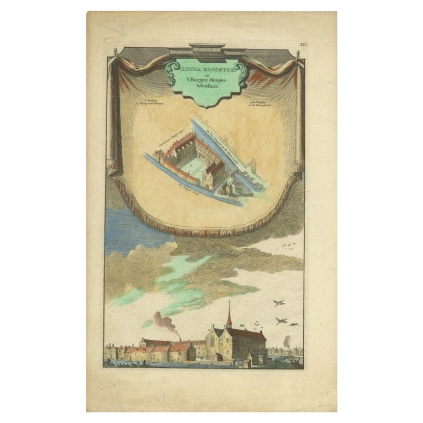 Antique Print of the Lucia Monastery by Wagenaar, c.1760 For Sale