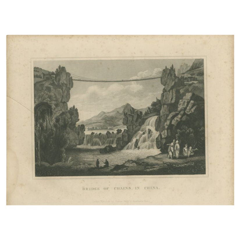 Antique Print of the Luding Bridge by Kelly, c.1850 For Sale