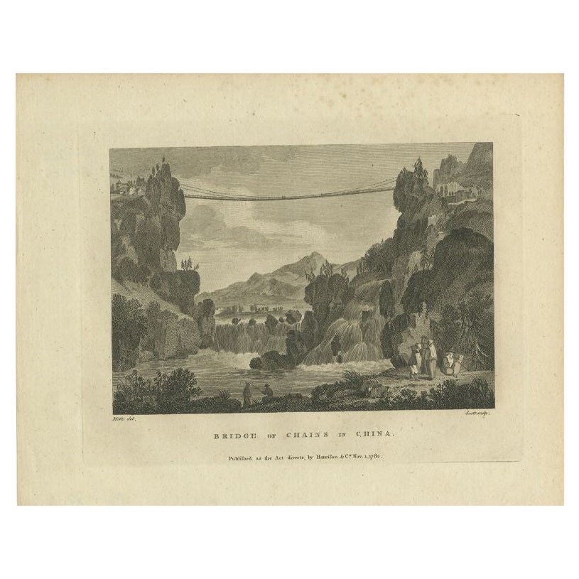 Antique Print of the Luding Bridge by Martyn, 1782 For Sale