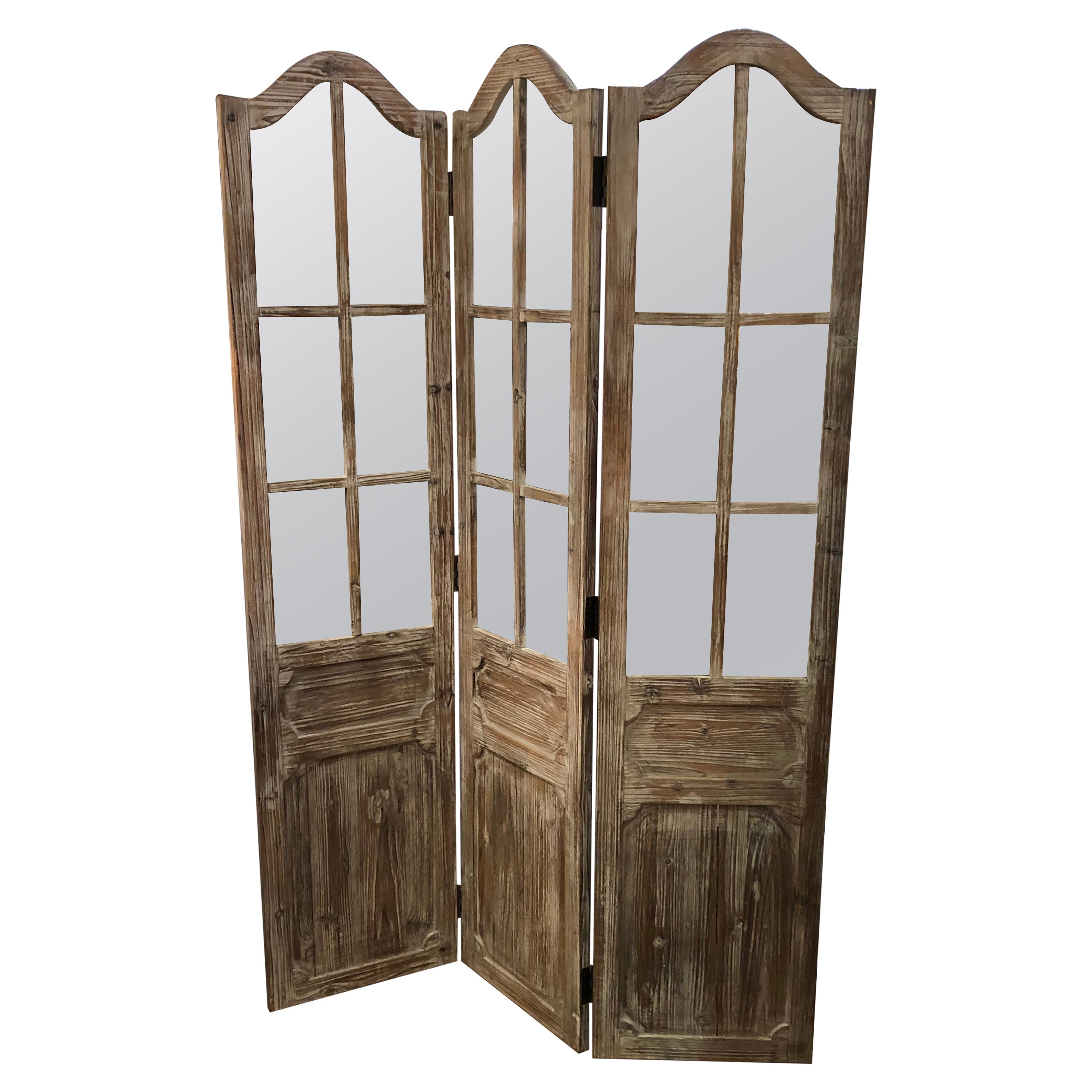 Great Looking Distressed Wood 3 Panel Screen Room Divider