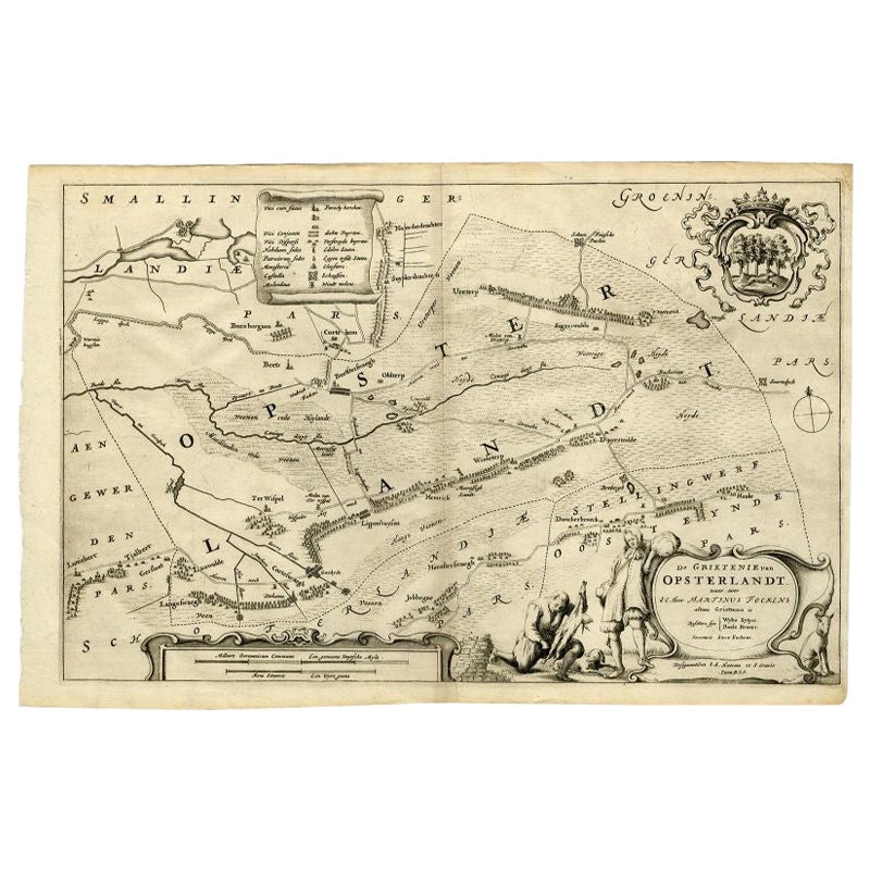 Carte ancienne de la région d'Opsterland par Schotanus, 1664 en vente