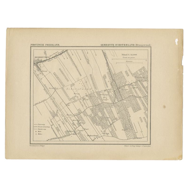 Antique Map of the Region of Oranjewoud by Kuyper, 1868 For Sale