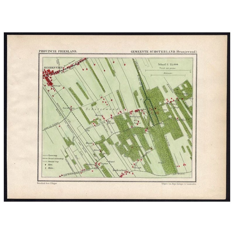 Antique Map of the Region of Oranjewoud by Kuyper, 1868 For Sale