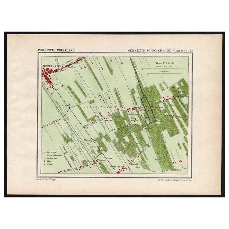 Carte ancienne de la région d'Oranjewoud par Kuyper, 1868 en vente