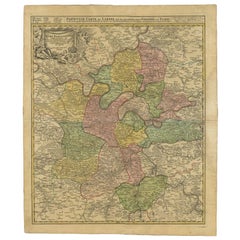 Antique Map of the Region of Paris by Homann Heirs, c.1720