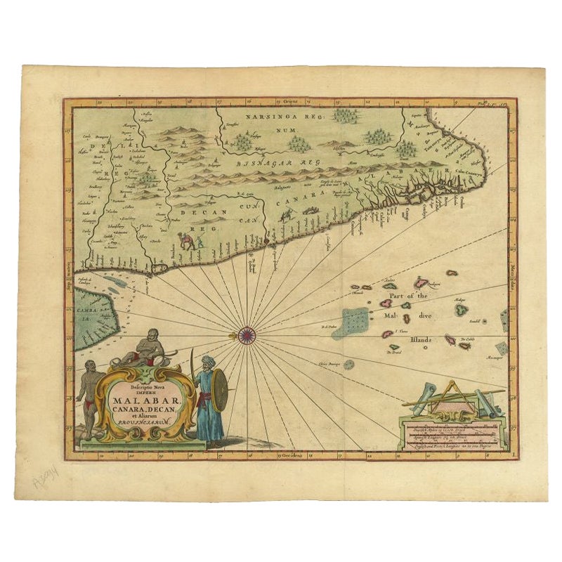 Carte ancienne de la côte de Malabar par Baldaeus, 1744 en vente