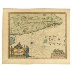 Antike Karte der Küste Malabar von Baldaeus, 1744