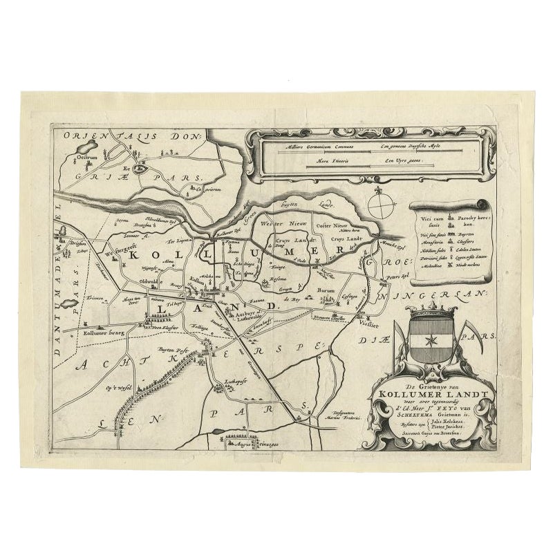 Antique Map of the Region of Kollumerland by Schotanus, 1664 For Sale