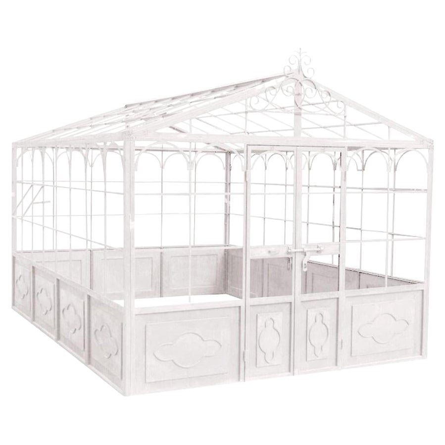 French Style Wrought Iron Greenhouse with Door and Windows in White Color For Sale