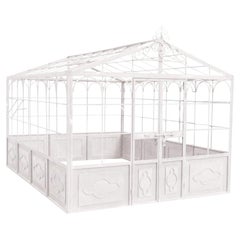 Antique French Style Wrought Iron Greenhouse with Door and Windows in White Color