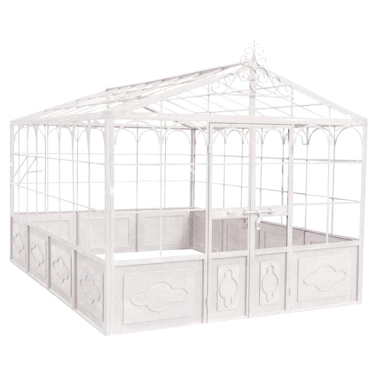 French Style Wrought Iron Greenhouse with Door and Windows in White