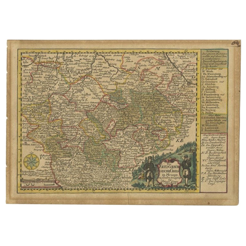 Antique Map of the Region of Meissen by Schreiber, 1749 For Sale