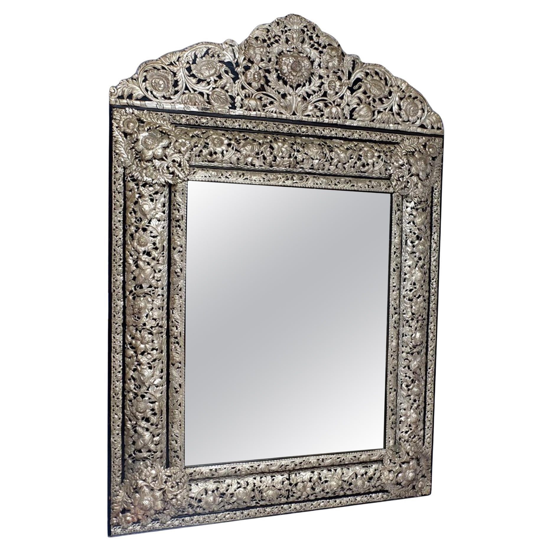 Hand Embossed Silver and Ebony Mirror in 17th Century taste For Sale