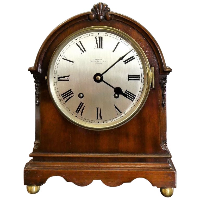 Small Mahogany Mantel Clock by Webster, London For Sale