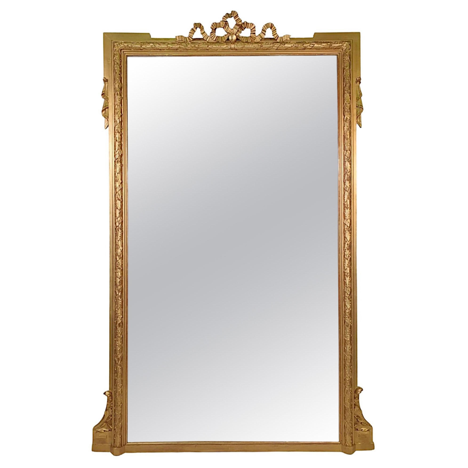 Superbe miroir de coiffeuse ou de salle en bois doré du 19ème siècle en vente