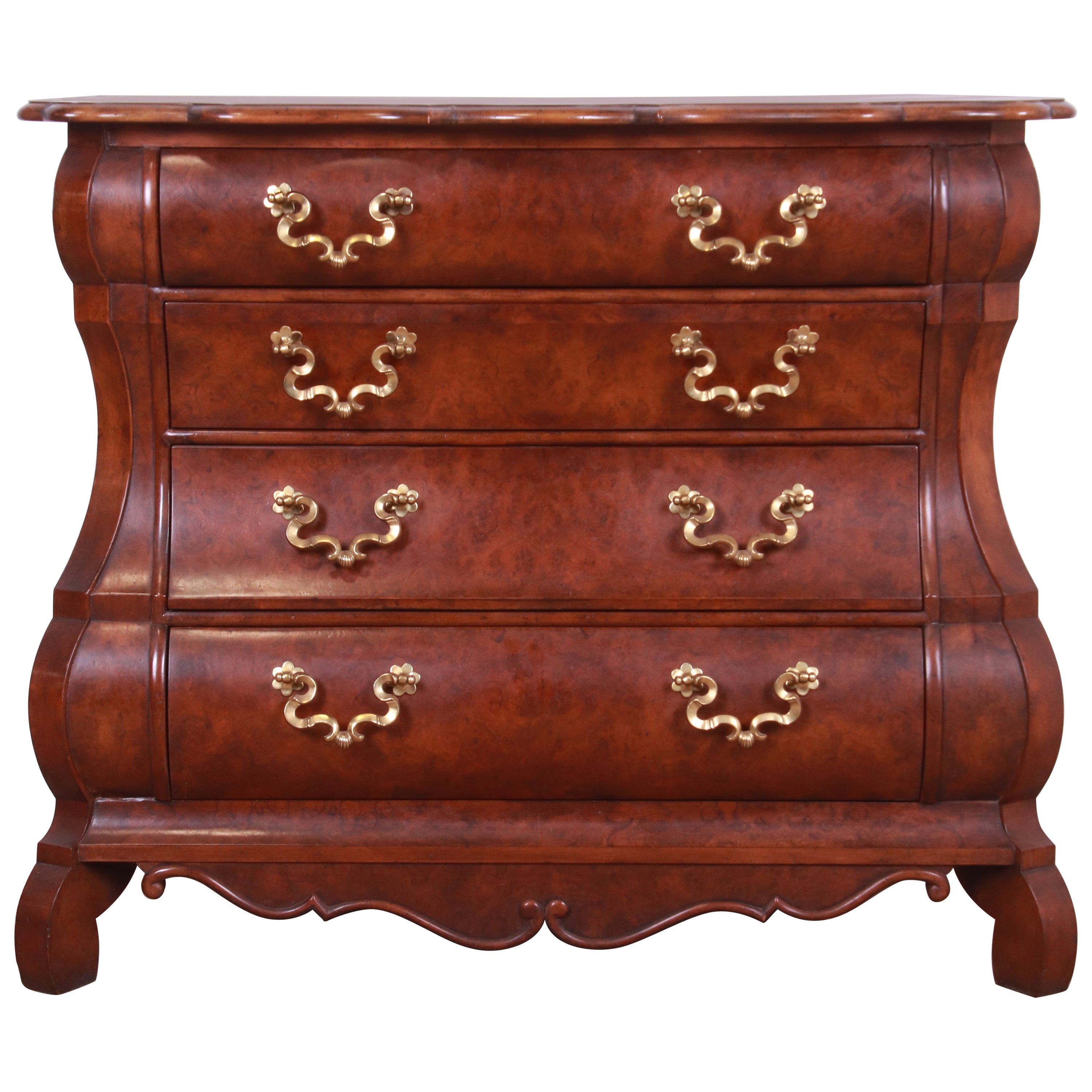 Baker Furniture Dutch Burled Walnut Bombe Chest or Commode