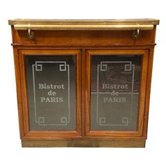 20th Century French Zinc Mahogany Bar with False Front Glass Doors