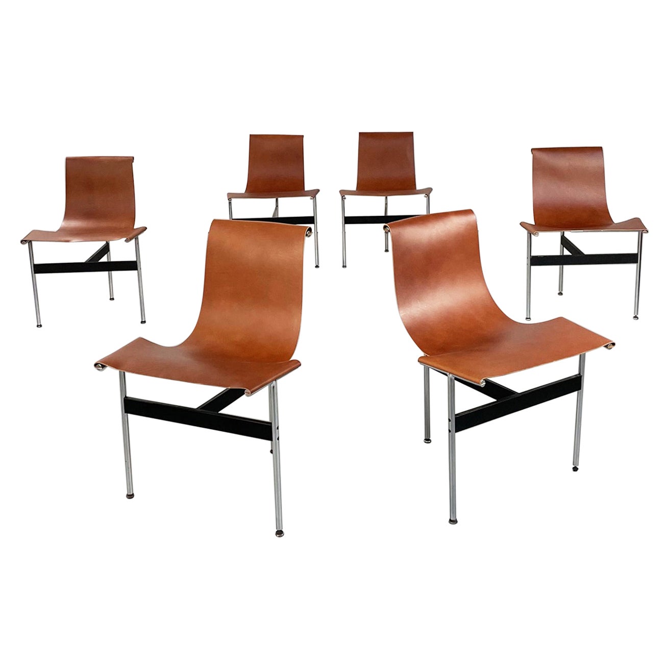Mid-Century Brown Leather Model T Chairs Katavolos Kelley Littell ICF, 1960s