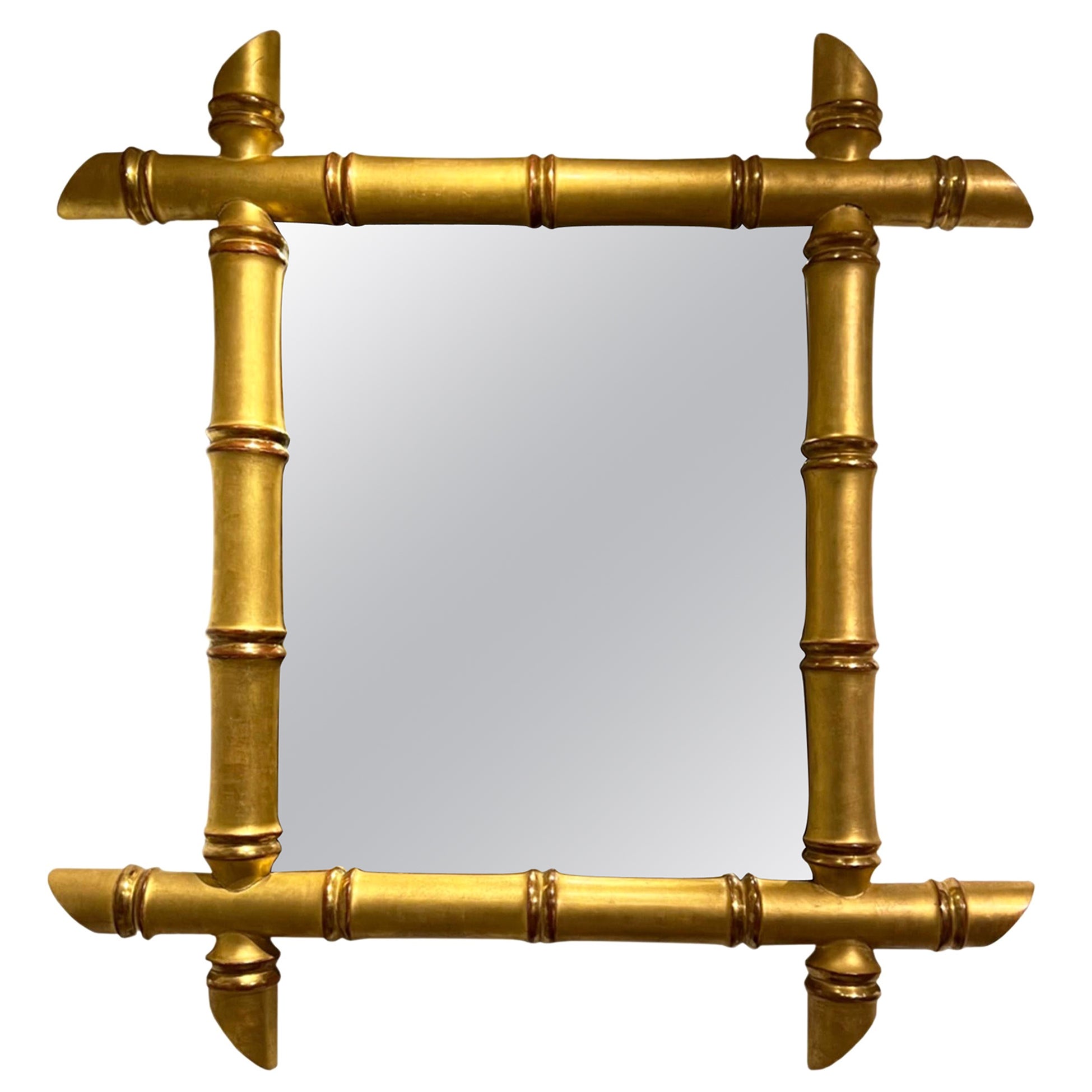 Large French 1930s Giltwood Faux Bamboo Mirror