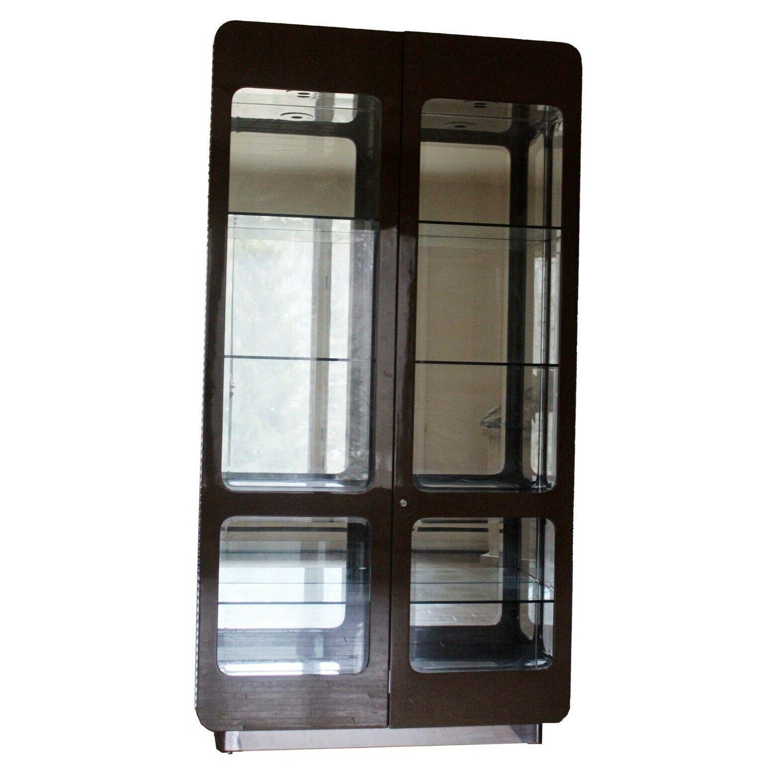 Lacquer Sculptural Illuminated Glass Etagere Storage Cabinet For Sale