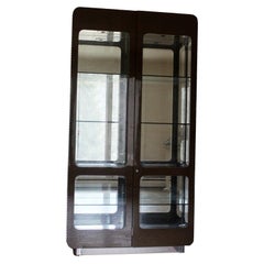 Lacquer Sculptural Illuminated Glass Etagere Storage Cabinet