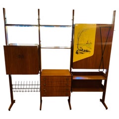 Vintage 1960s Italian Teak & Brass Wall Shelving Unit by Vittorio Dassi for Dassi Milano