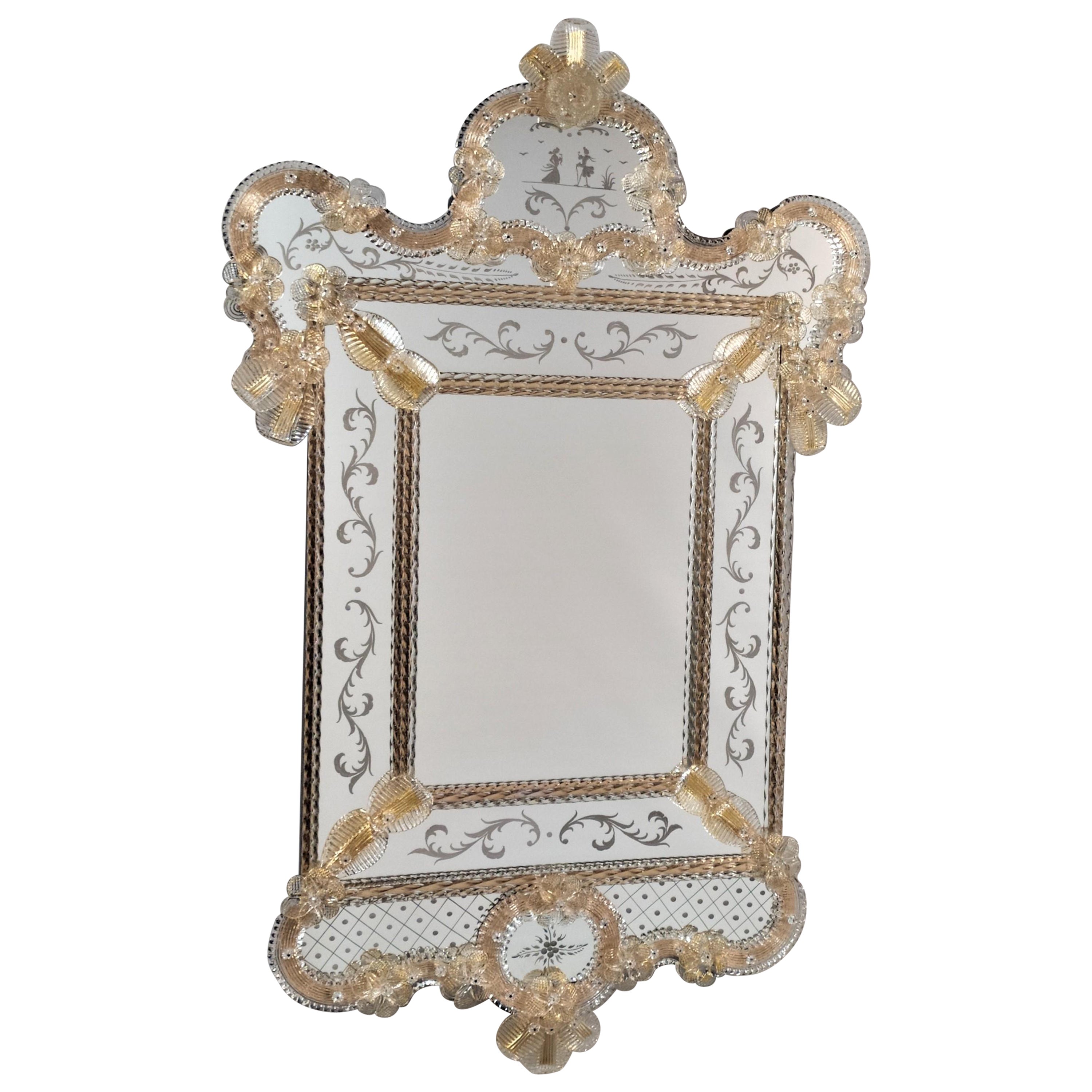 Miroir "Ca'bembo" en verre de Murano de style vénitien par Fratelli Tosi, fabriqué en Italie