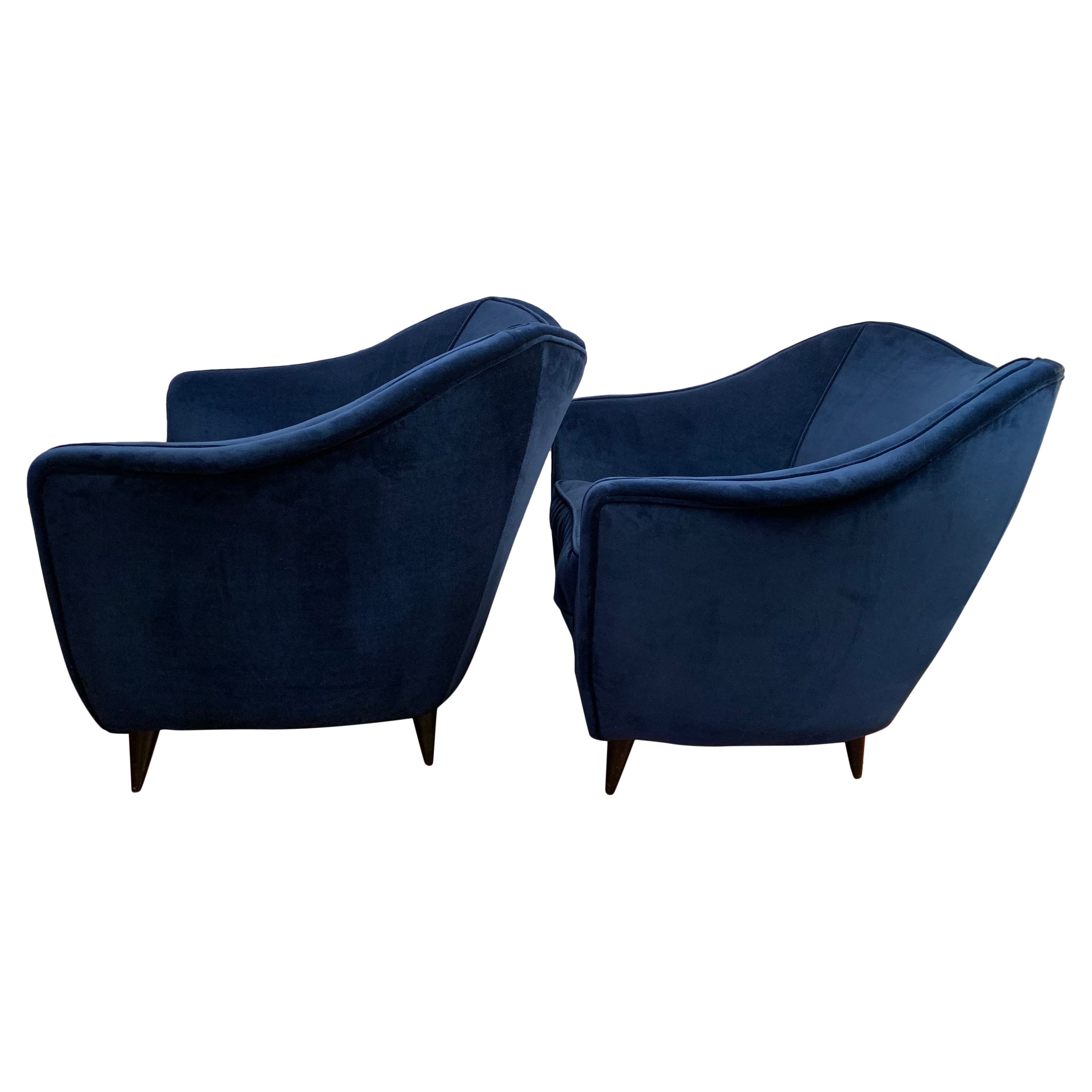 Pair of 1930s Italian Gio Ponti Armchairs for Casa e Giardino in Sapphire Blue