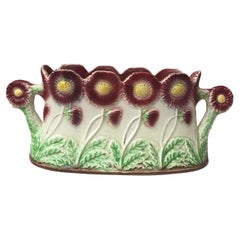 French Majolica Jardiniere with Daisies Onnaing circa 1910