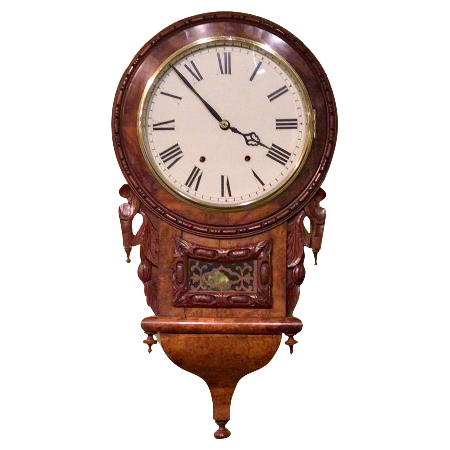 Rare Antique Burr Walnut Drop Dial Wall Clock