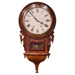 Rare Antique Burr Walnut Drop Dial Wall Clock