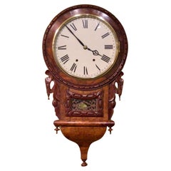 Rare Antique Burr Walnut Drop Dial Wall Clock