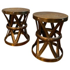 Vintage Hollywood Regency Brass Drum Stools by Sarreid