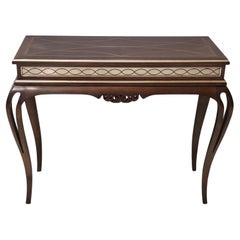 Table console vintage rectangulaire en noyer massif avec motif de miroir gravé, Italie