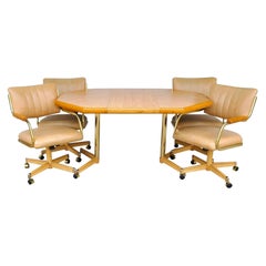 Retro 1980's Chromcraft Leather Dining Game Chairs & Table