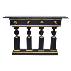 Maison Jansen Style Neoclassical Black & Gold Console Bronze Beveled Marble Top