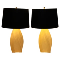 Vintage Pair of 1970 Gucci Lamps with Silk Shades Signed by Paolo Gucci