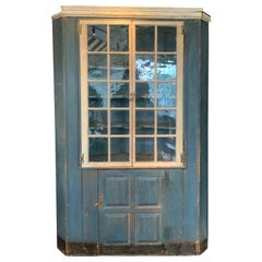 Antique NY State Country Corner Cupboard with Original Glass