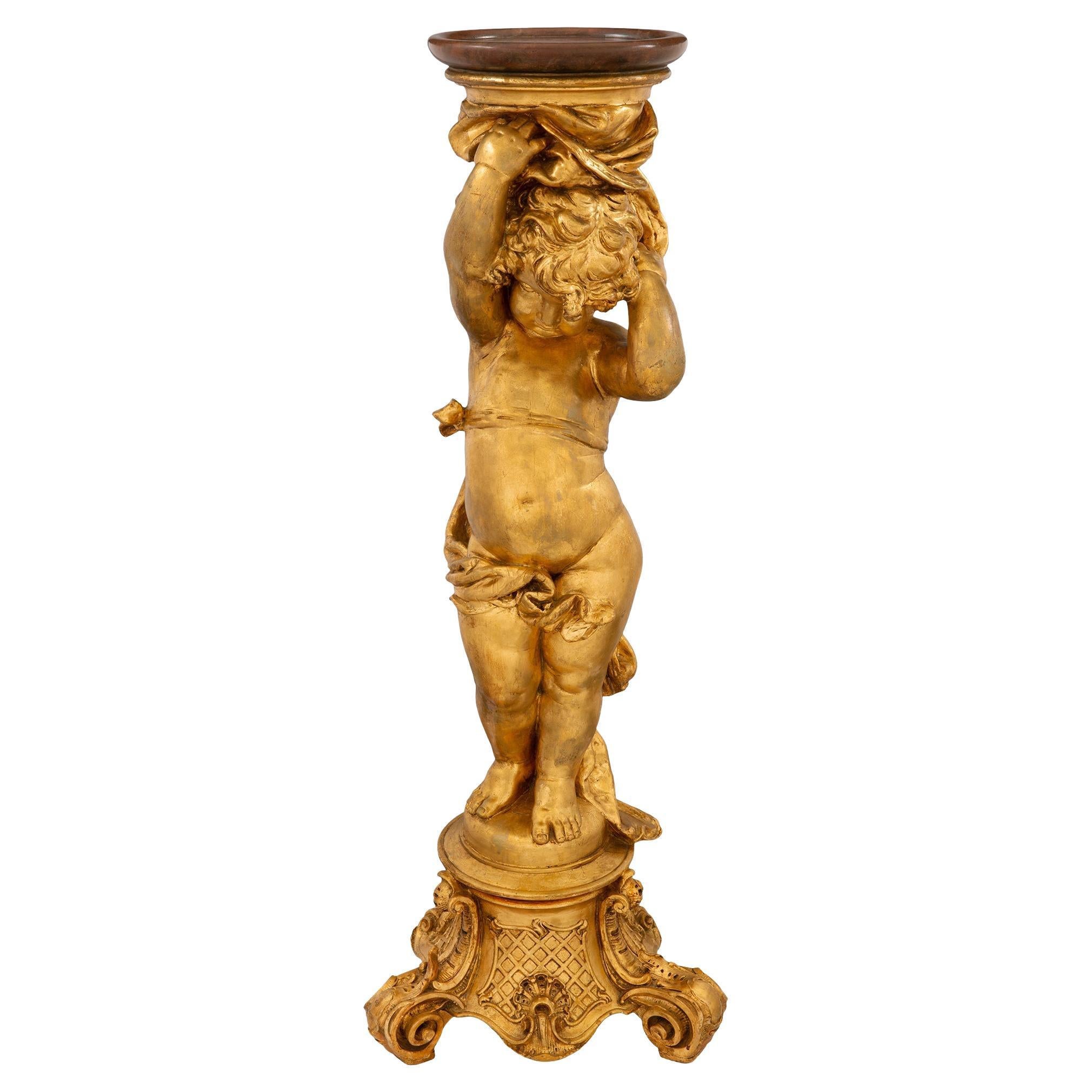 Italian 19th Century Giltwood and Faux Painted Marble Pedestal For Sale