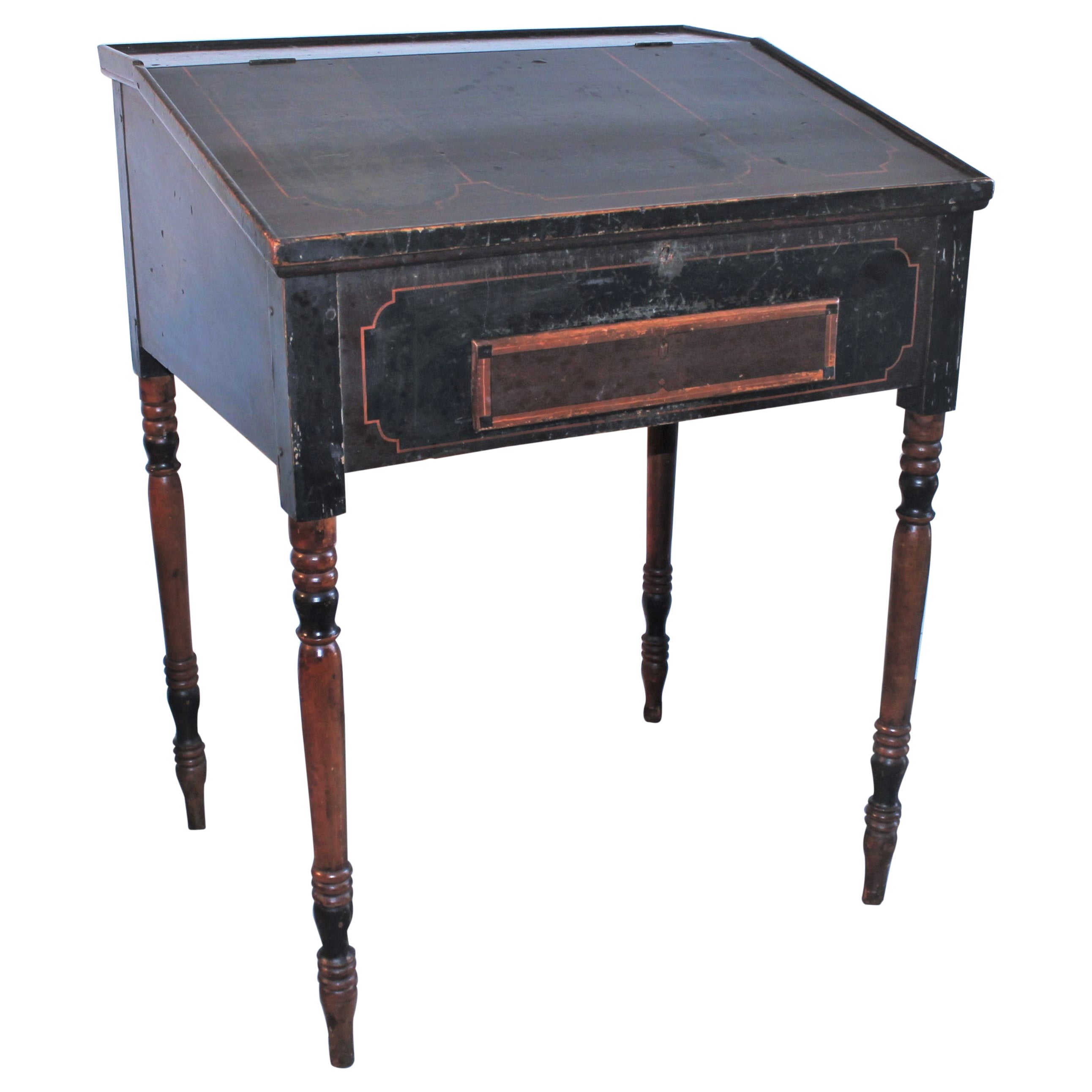 19th C Original Paint Decorated Lap Desk For Sale